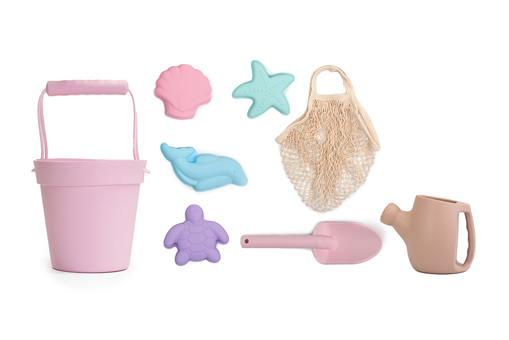 Silicone Beach Toys Bundle Watering Can Bucket Spade Mould Set Cherub Baby