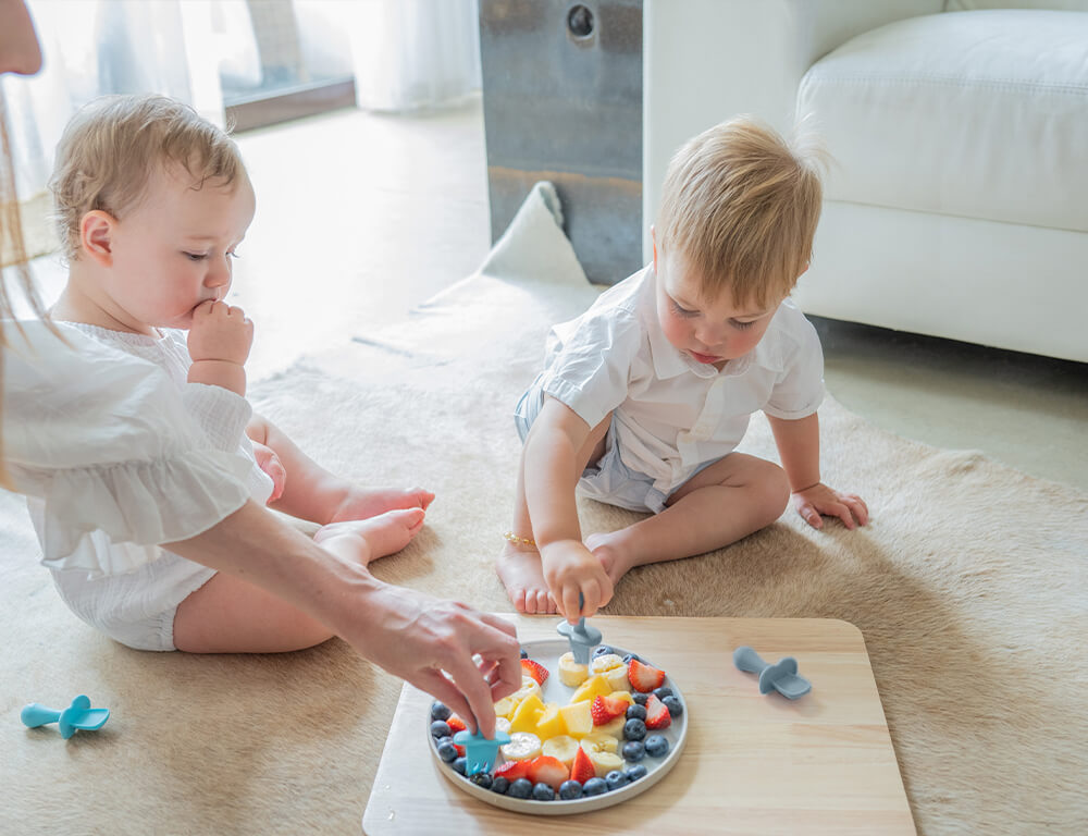 Cherub Baby BABY LED WEANING SILICONE SPOON & FORK CUTLERY - DUCK EGG -  Whole Bubs