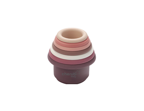 Bundle Sale - Baby Silicone Stacking Toys - Mushroom + Silicone Stacking Cups - Blush