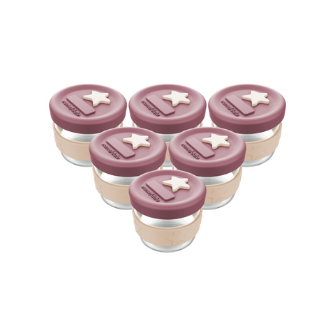 Silicone & Glass Baby Food Storage Containers 6PK 120ml  - Dusty Rose & Sand