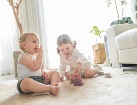 BUNDLESALE Silicone Stacking Toys - Mushroom + Silicone Stacking Cups - Blush