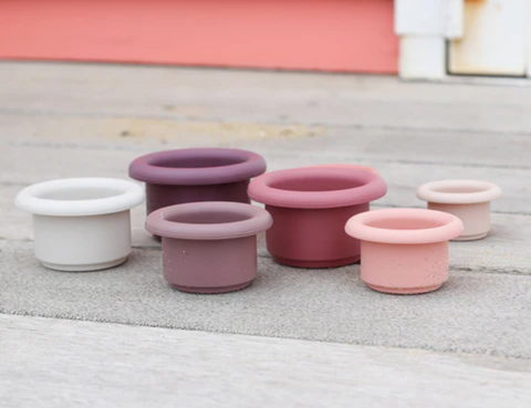 Bundle Sale - Baby Silicone Stacking Toys - Mushroom + Silicone Stacking Cups - Blush