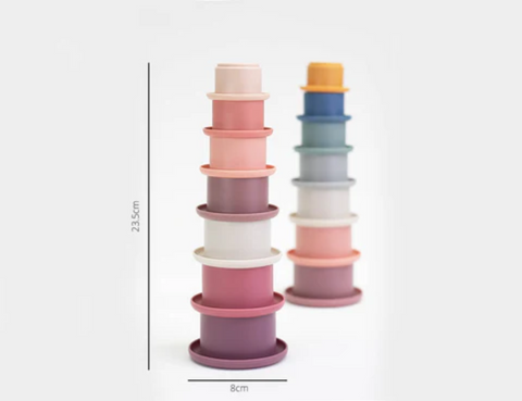 BUNDLESALE Silicone Stacking Toys - Mushroom + Silicone Stacking Cups - Blush