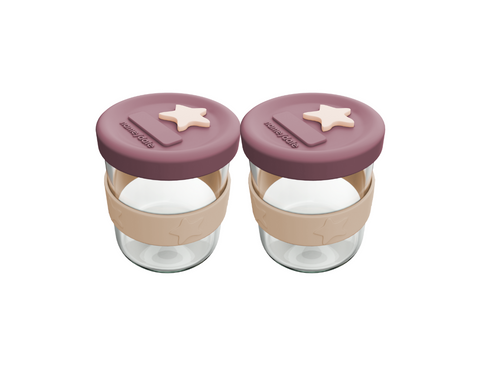 BUNDLESALE Silicone & Glass Baby Food Storage Containers 3PK 120ml + 2PK 180ml - Dusty Rose & Sand