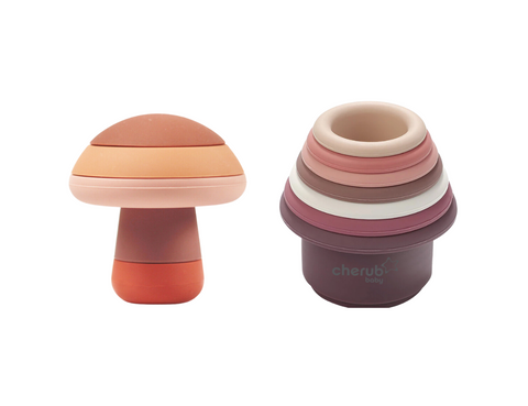 BUNDLESALE Silicone Stacking Toys - Mushroom + Silicone Stacking Cups - Blush