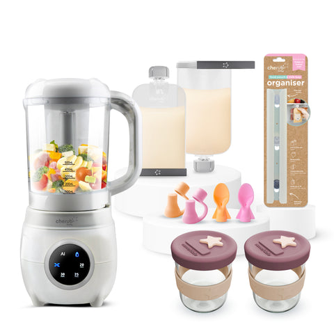 Automatic Baby Food Maker + Silicone Food Pouches Bundle | Blush