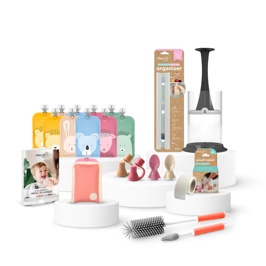 Reusable Baby Food & Yoghurt Pouches Bundle Kit in Dusty Rose & Sand V2
