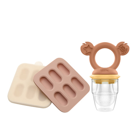 Silicone Fresh Food Feeder + Silicone Baby Nibble Freezer Tray 2PK - Caramel & Mimosa | BF BUNDLE SALE
