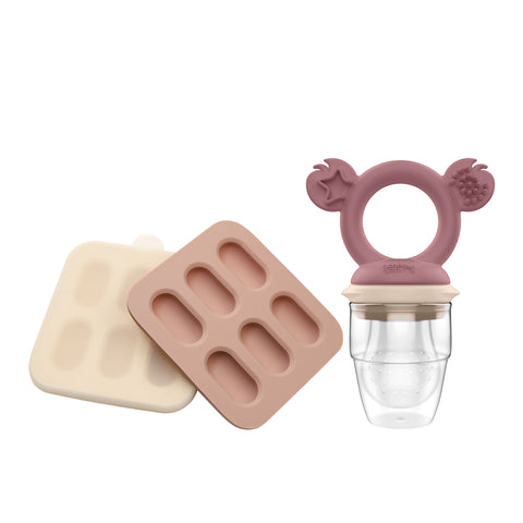 Silicone Fresh Food Feeder + Silicone Baby Nibble Freezer Tray 2PK - Dusty Rose & Sand | BF BUNDLE SALE