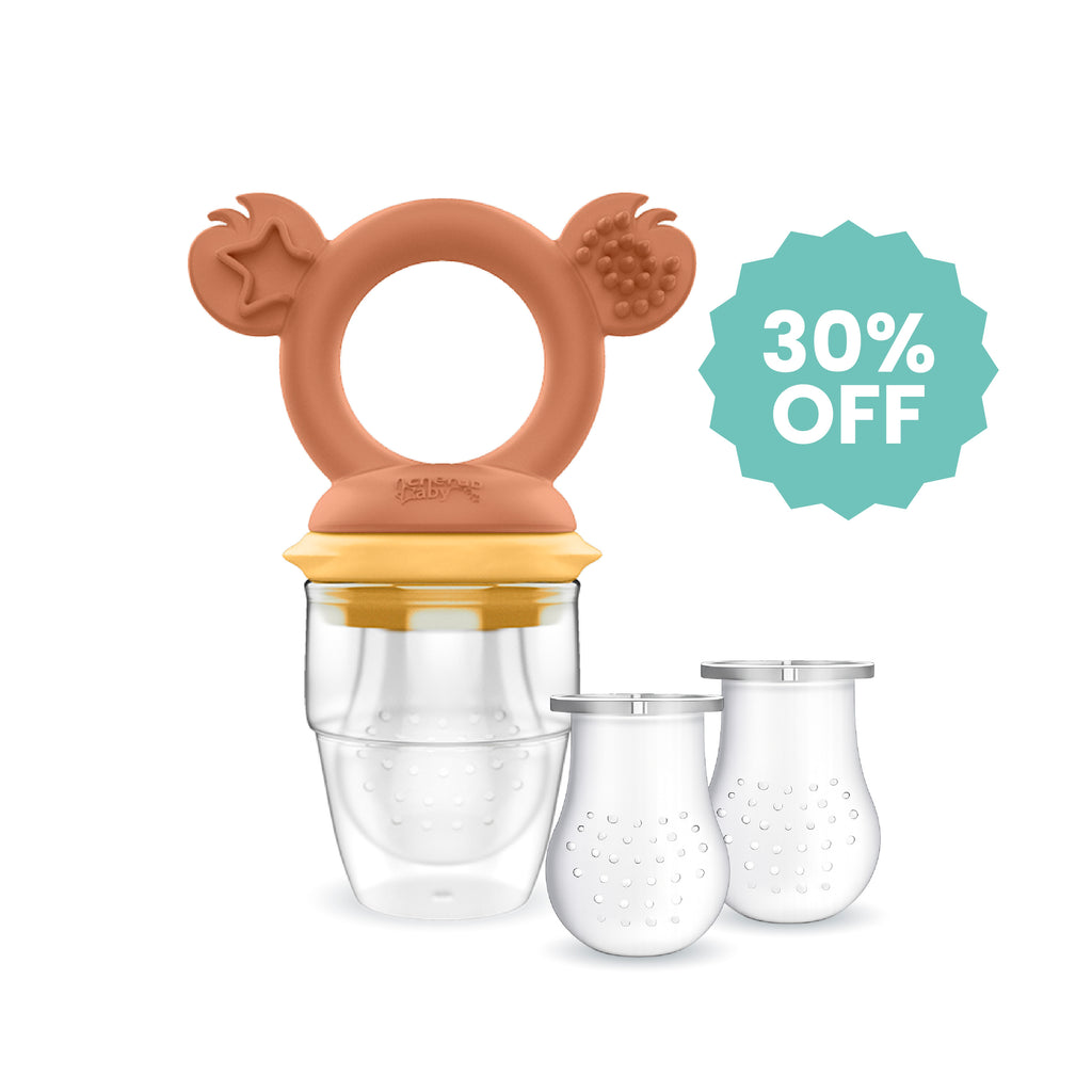 Solid Feeding Bundle | Silicone Baby Fresh Food Feeder + 2PK Nets - Caramel & Mimosa