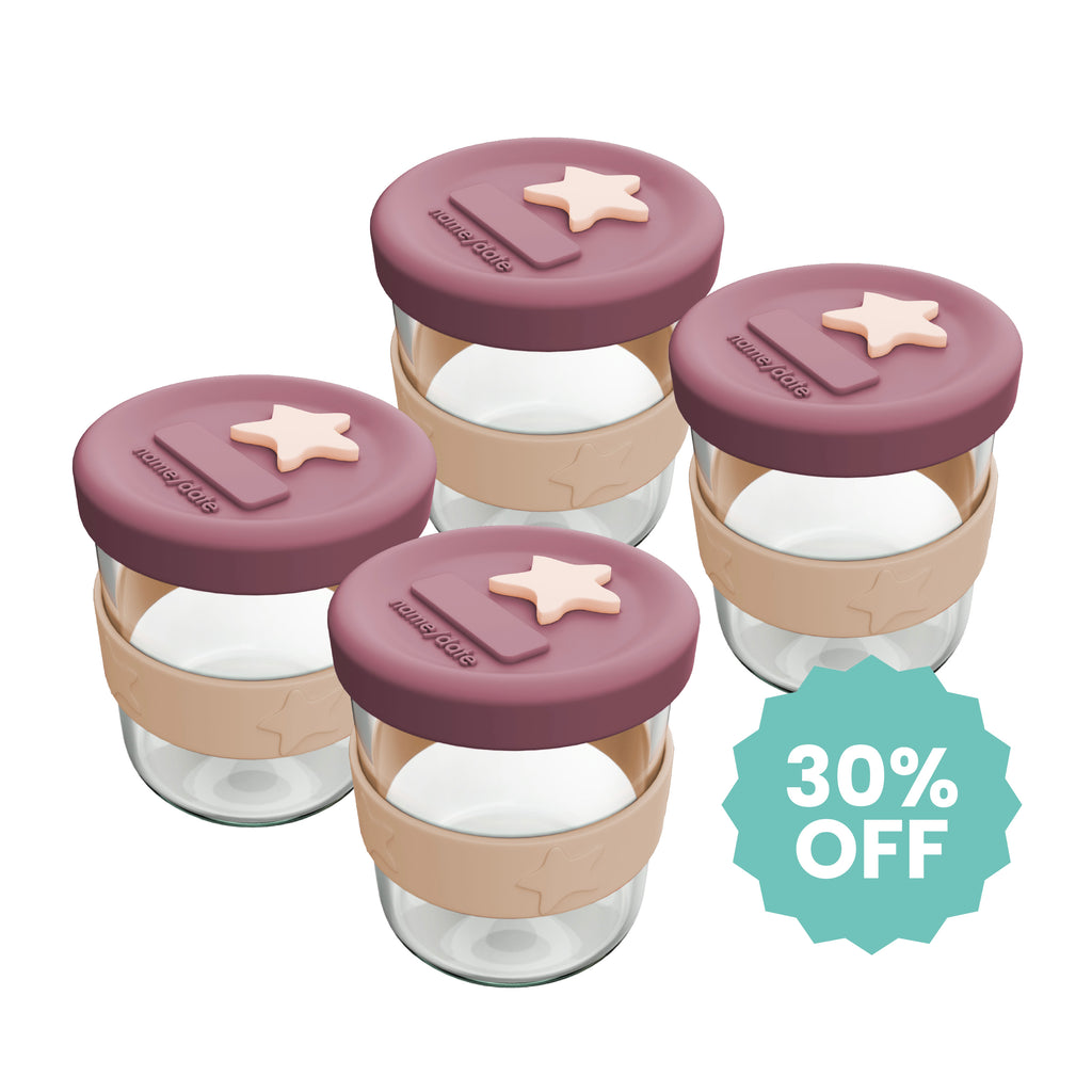 Silicone & Glass Storage 4PK 180ml Dusty Rose & Sand