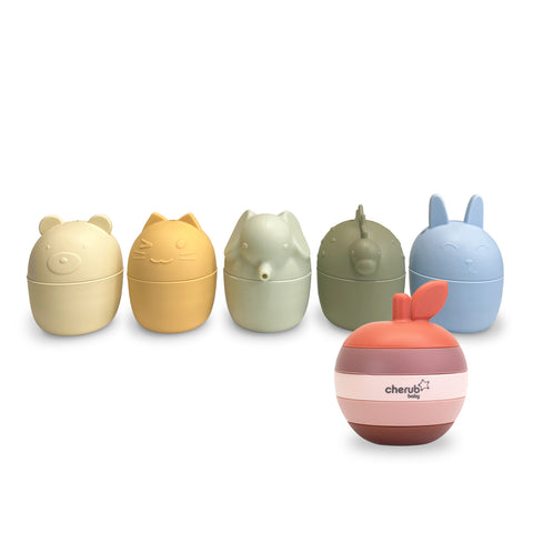 5PK Silicone Bath Toys + Apple Stacking Toy | BF BUNDLE SALE