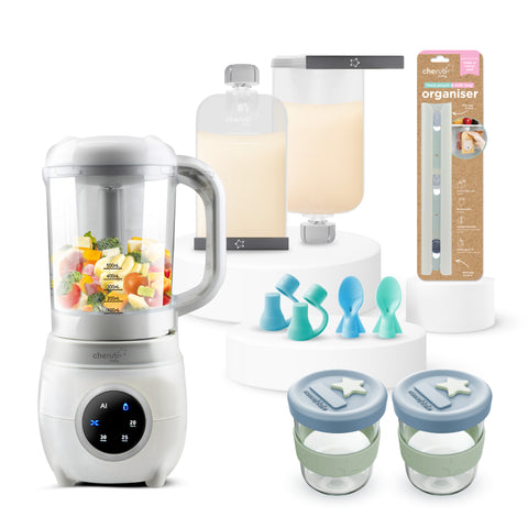 Automatic Baby Food Maker + Silicone Food Pouches Bundle | Cerulean