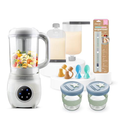 Automatic Baby Food Maker + Silicone Food Pouches Bundle | Cerulean