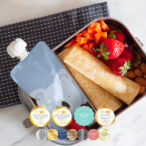 Reusable Baby Food / Yoghurt Pouches Bundle Kit | Dusty Rose & Sand V2