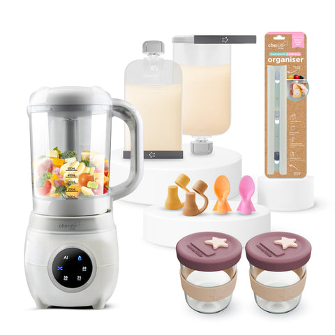 Automatic Baby Food Maker & Silicone Food Pouches Bundle in Peach & Blush