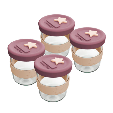 Silicone & Glass Storage 4PK 180ml Dusty Rose & Sand