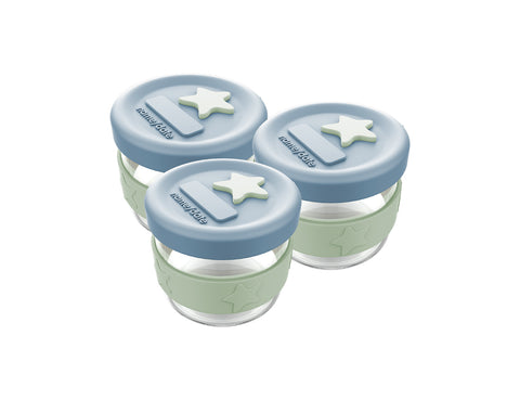 Silicone & Glass Baby Food Storage Containers 5PK 180ml & 120ml  - Cerulean & Sage | BF BUNDLE SALE