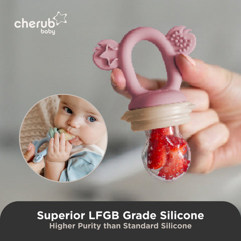 Cherub Baby Silicone Baby Fresh Food Feeder / Nibble Tray / Replacement Net 2pk Bundle – Dusty Rose/ Sand