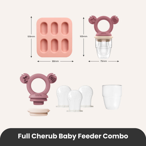 Cherub Baby Silicone Baby Fresh Food Feeder / Nibble Tray / Replacement Net 2pk Bundle – Dusty Rose/ Sand