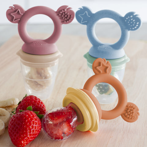 Cherub Baby Silicone Baby Fresh Food Feeder / Nibble Tray / Replacement Net 2pk Bundle – Dusty Rose/ Sand