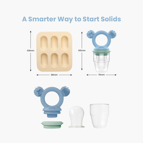 Cherub Baby Silicone Baby Fresh Food Feeder / Nibble Tray / Replacement Net 2pk Bundle – Cerulean / Sage / Sand