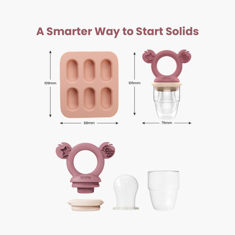 Cherub Baby Silicone Baby Fresh Food Feeder / Nibble Tray / Replacement Net 2pk Bundle – Dusty Rose/ Sand