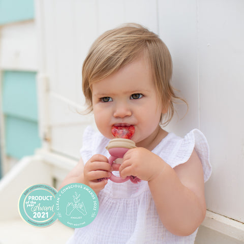 Cherub Baby Silicone Baby Fresh Food Feeder / Nibble Tray / Replacement Net 2pk Bundle – Dusty Rose/ Sand