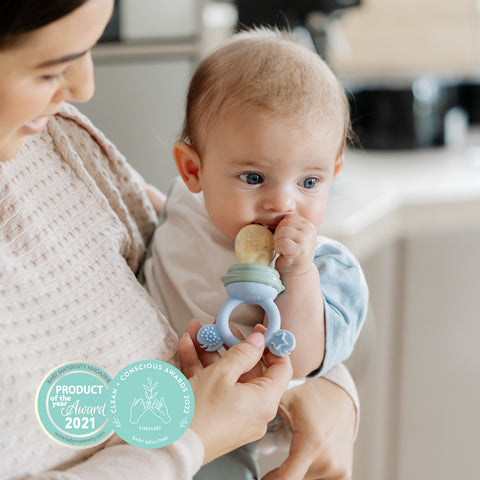 Cherub Baby Silicone Baby Fresh Food Feeder / Nibble Tray / Replacement Net 2pk Bundle – Cerulean / Sage / Sand