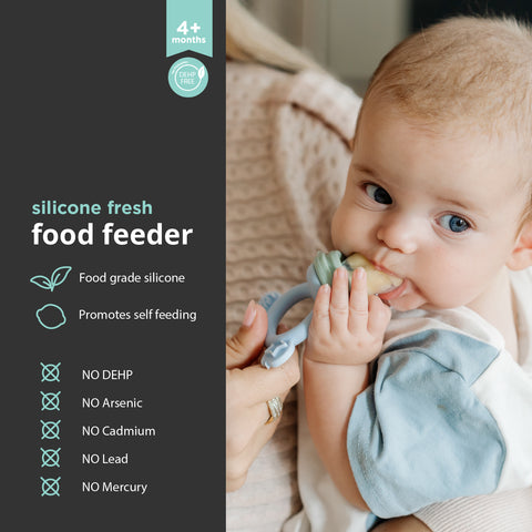 Cherub Baby Silicone Baby Fresh Food Feeder / Nibble Tray / Replacement Net 2pk Bundle – Cerulean / Sage / Sand