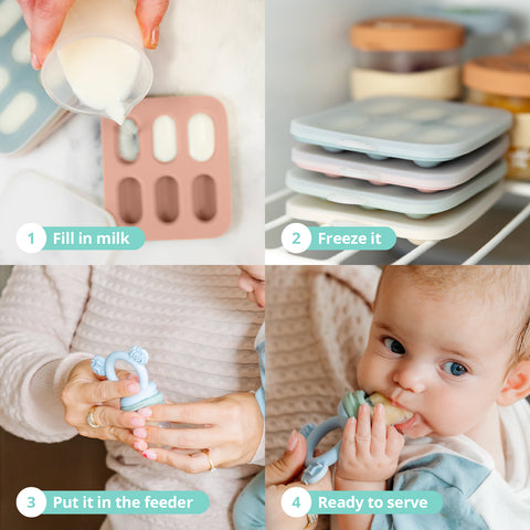 Cherub Baby Silicone Baby Fresh Food Feeder / Nibble Tray / Replacement Net 2pk Bundle – Dusty Rose/ Sand