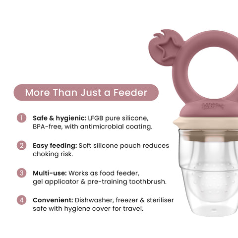 Cherub Baby Silicone Baby Fresh Food Feeder / Nibble Tray / Replacement Net 2pk Bundle – Dusty Rose/ Sand