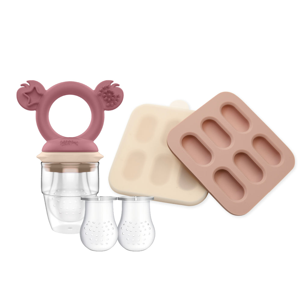 Cherub Baby Silicone Fresh Food Feeder Set Dusty Rose & Sand