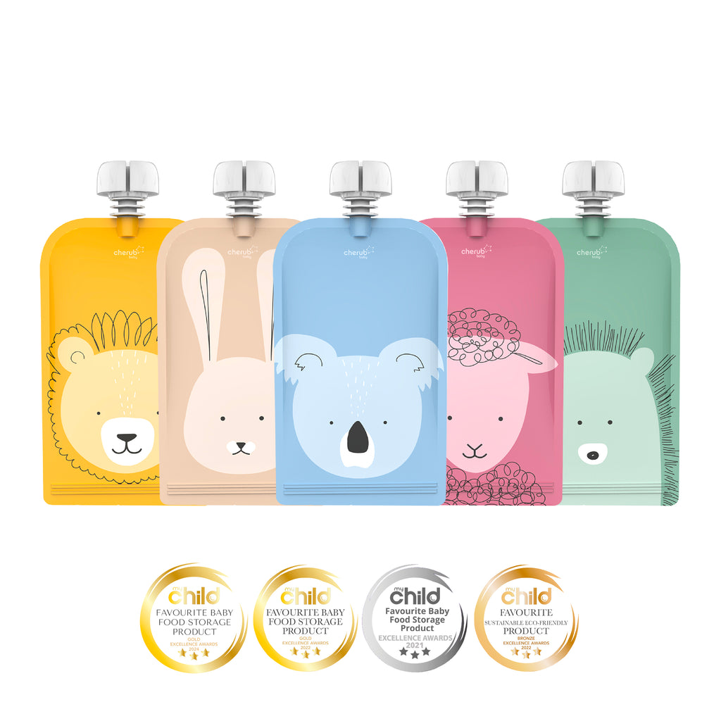 Reusable Baby Food Pouches, Yoghurt Pouches - Animal Set 150ml 5PK