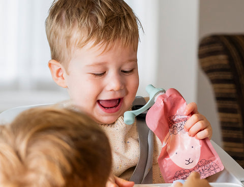 Reusable Baby Food Pouches, Yoghurt Pouches 20PK 120ml Animal Dusty Rose Sand & Food Pouch Organiser Bundle