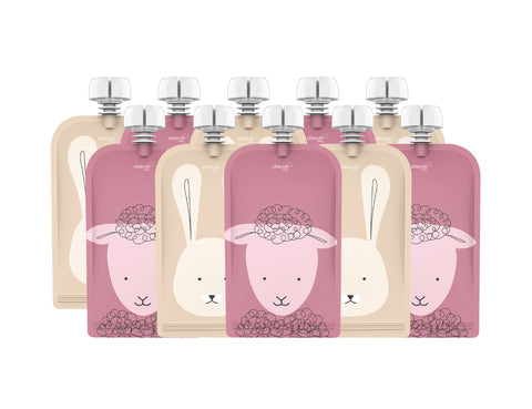 Reusable Baby Food Pouches, Yoghurt Pouches 20PK 120ml Animal Dusty Rose Sand & Food Pouch Organiser Bundle