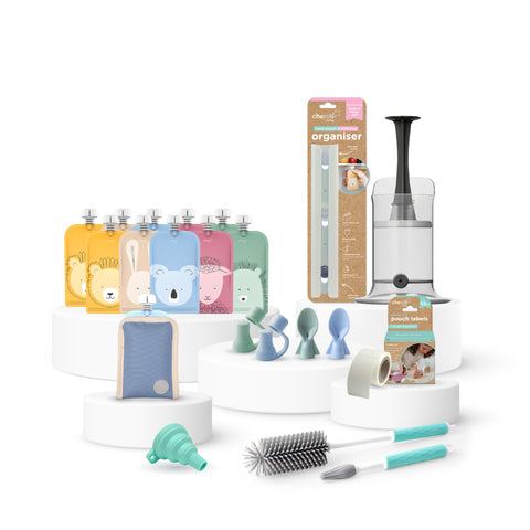 Reusable Baby Food Pouches, Yoghurt Pouches | Bundle Kit | Cerulean & Sage | BF BUNDLE SALE