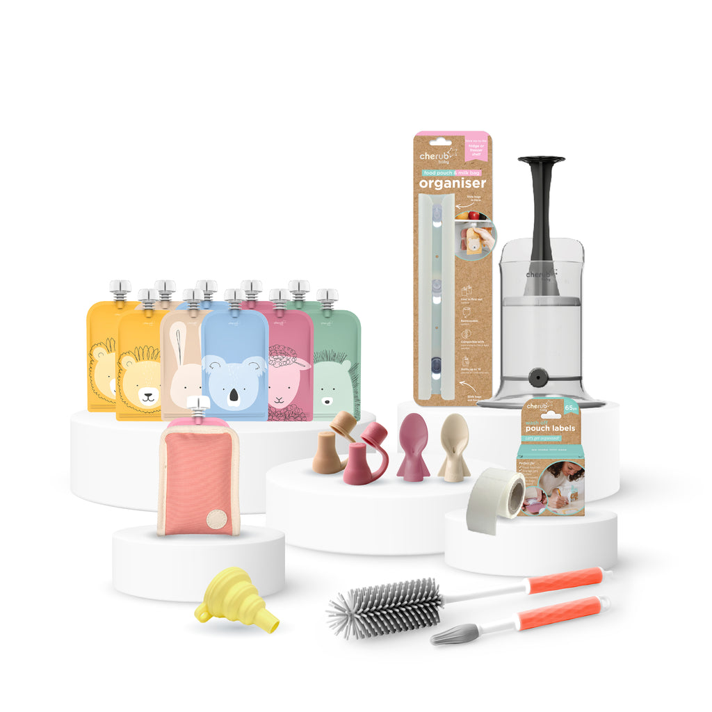 Reusable Baby Food / Yoghurt Pouches | Bundle Kit | Dusty Rose & Sand