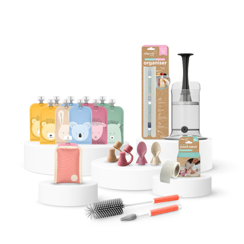 Reusable Baby Food / Yoghurt Pouches | Bundle Kit | Dusty Rose & Sand