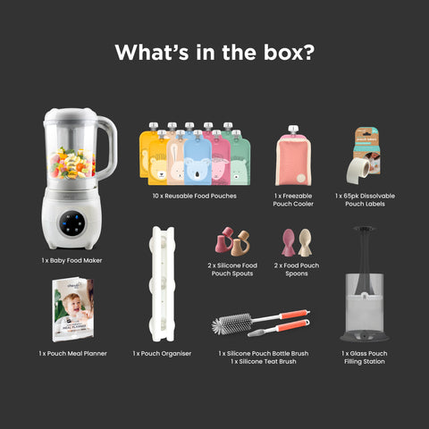 Solid Feeding Bundle | Automatic Baby Food Maker, Steriliser & Warmer with Reusable Baby Food Pouches in Dusty Rose & Sand