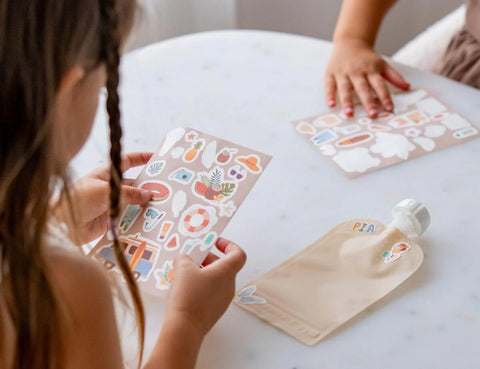 Customisable Reusable Food Pouches 10PK + Stickers | Silicone Pouch Brush | Pouch Organiser + Icy Pole Molds BUNDLE 2