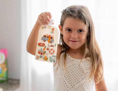 Customisable Reusable Food Pouches 10PK + Stickers | Silicone Pouch Brush | Pouch Organiser + Icy Pole Molds BUNDLE 1