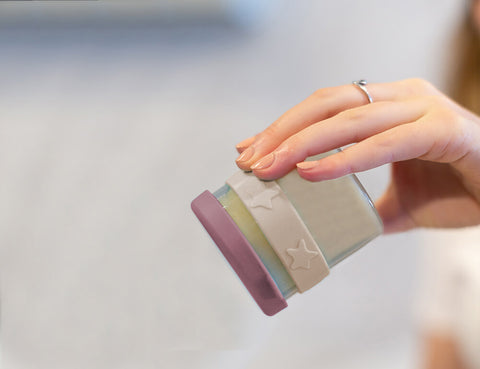 Silicone & Glass Baby Food Storage Containers 6PK 120ml  - Dusty Rose & Sand