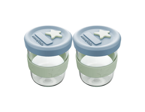 Silicone & Glass Baby Food Storage Containers 5PK 180ml & 120ml  - Cerulean & Sage | BF BUNDLE SALE