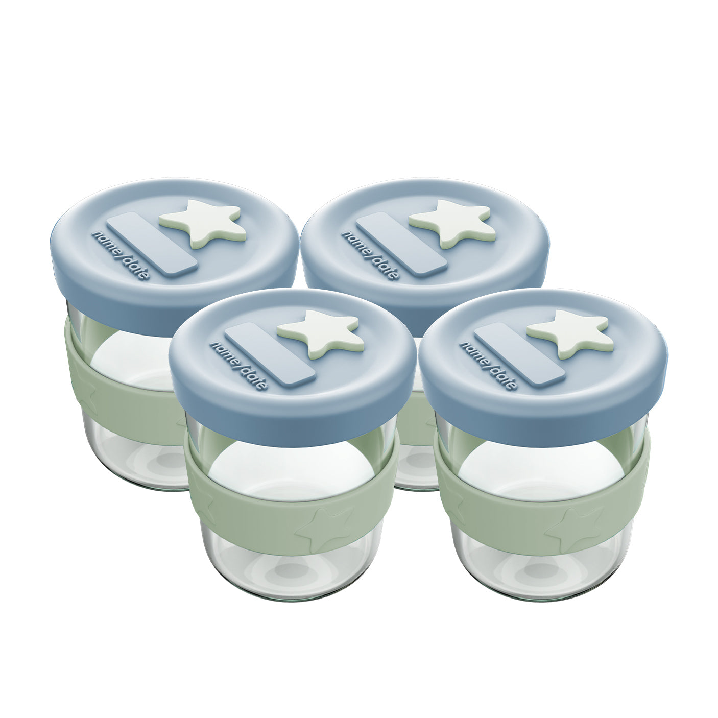 Silicone Glass Baby Food Storage Containers 4PK 180ml – Cerulean/Sage