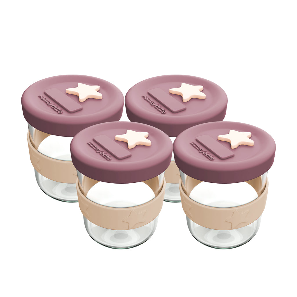 Silicone & Glass Storage 4PK 180ml Dusty Rose & Sand