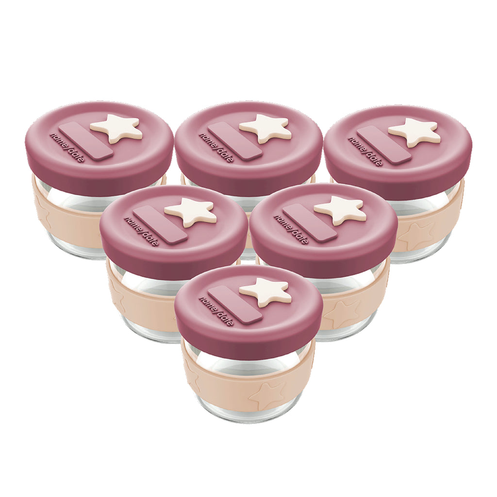 Silicone & Glass Baby Food Storage Containers 6PK 120ml  - Dusty Rose & Sand