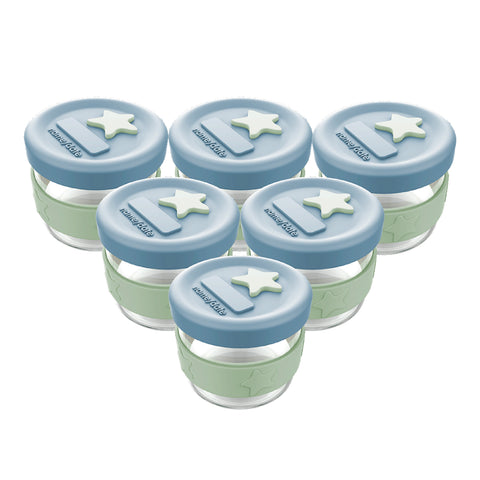 Silicone & Glass Baby Food Storage Containers 6PK 120ml  - Cerulean & Sage
