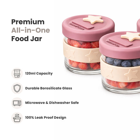 Silicone & Glass Baby Food Storage Containers 6PK 120ml  in Dusty Rose & Sand