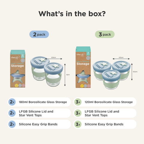 Silicone & Glass Storage 3PK 120ml and 2PK 180ml in Cerulean & Sage
